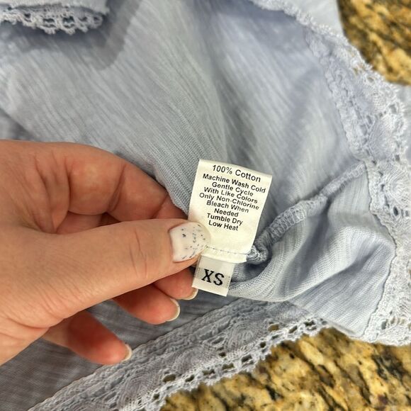 Wilt Lace-Trim Asymmetric Long Sleeve Round Neck Tee In Blue Size XS - Picture 6 of 9